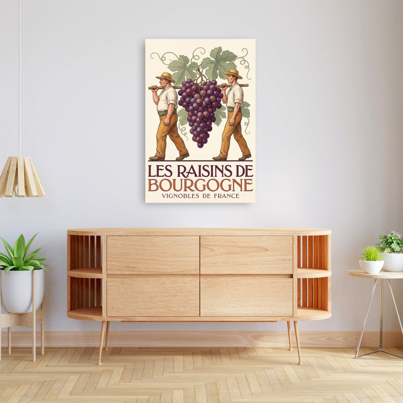 Bourgogne, vendange, vendange, rétro, fruits abstraits, paysage, impression murale, H 48 po x l 32 po