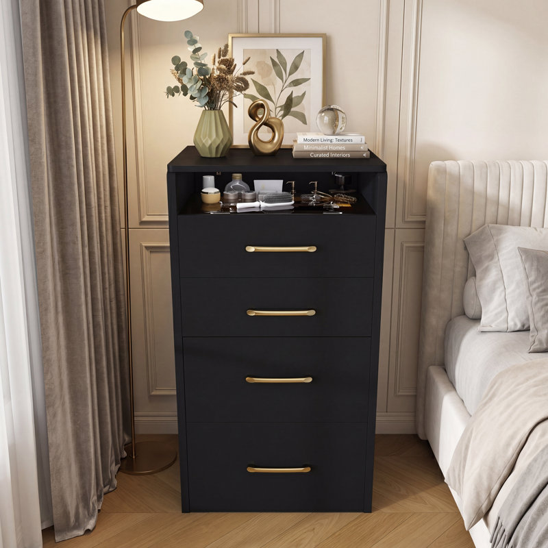Meuble-lavabo compact 3 en 1 avec miroir ouvert, bureau en verre et 3 tiroirs, Black