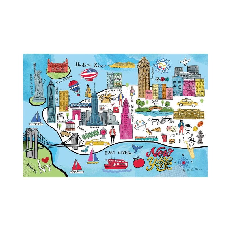 New York Map by Farida Zaman - Wrapped Canvas Print, 20.32 cm H x 30.48 cm W