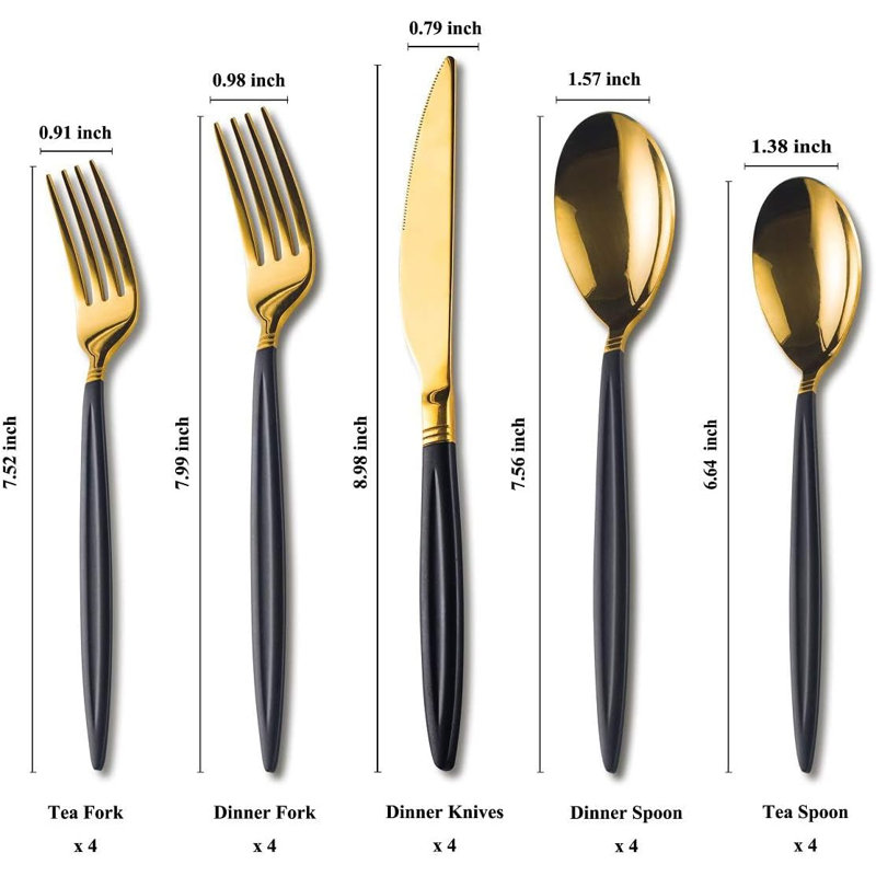 20 Piece Set Of Black And Gold Tableware Set