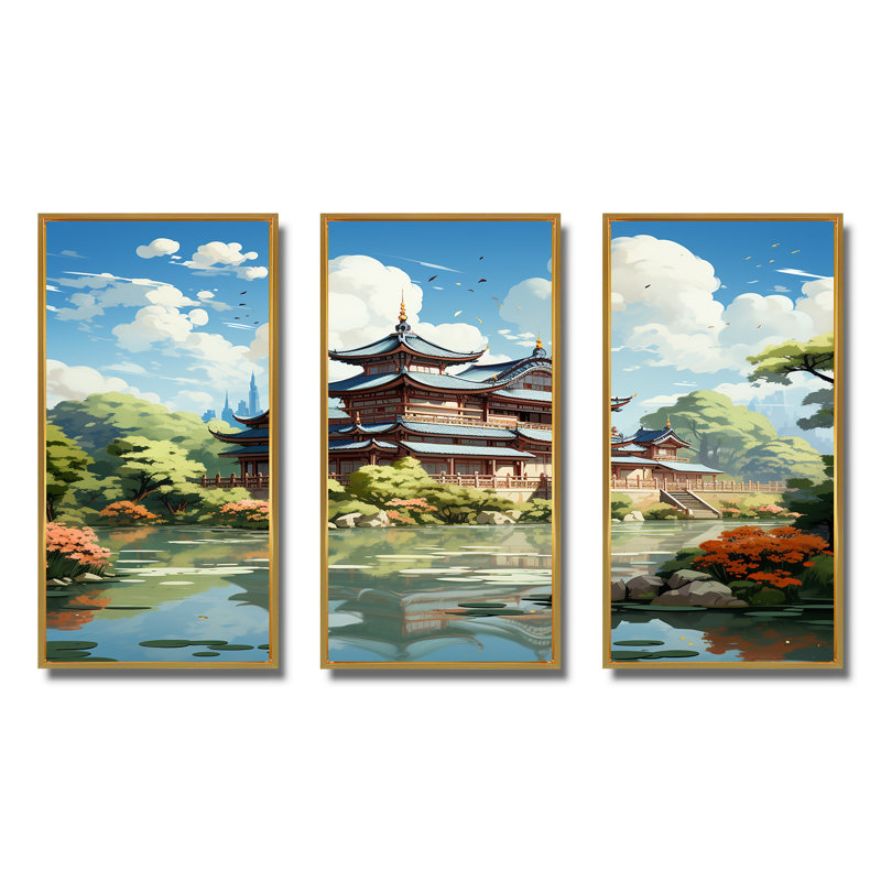 «Tranquil Japanese Landscape - China», art mural, H 28 po x l 36 po, Cadre flottant doré