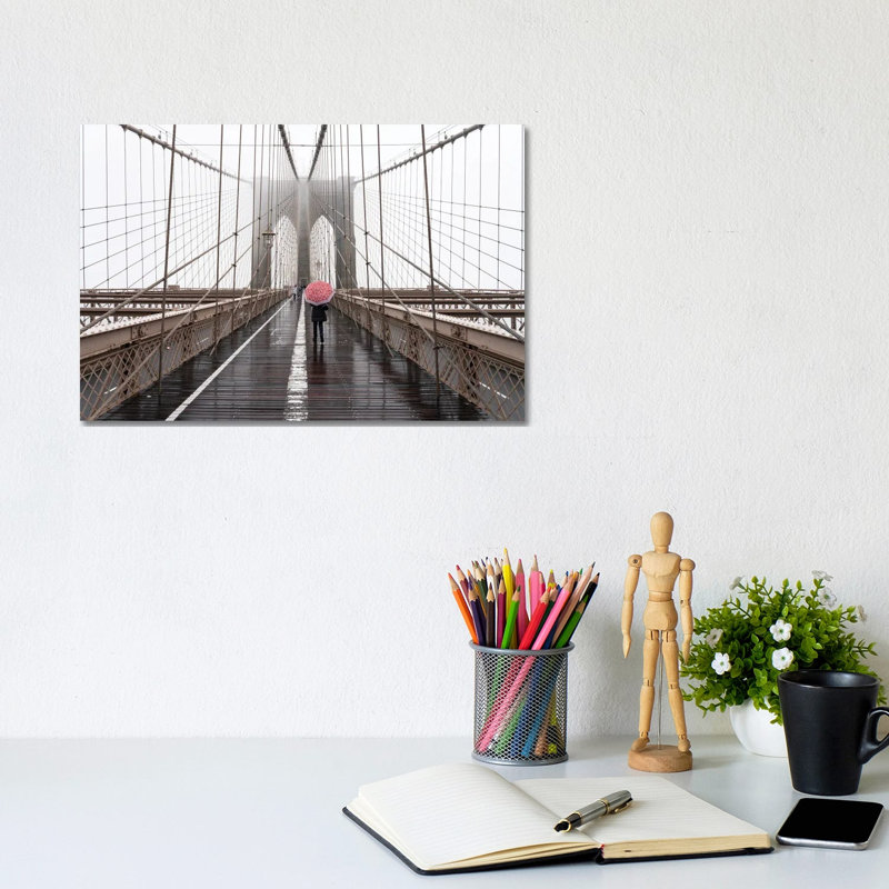Brooklyn Bridge Winter Fog by Jan Becke - Wrapped Canvas Print, 20.32 cm H x 30.48 cm W