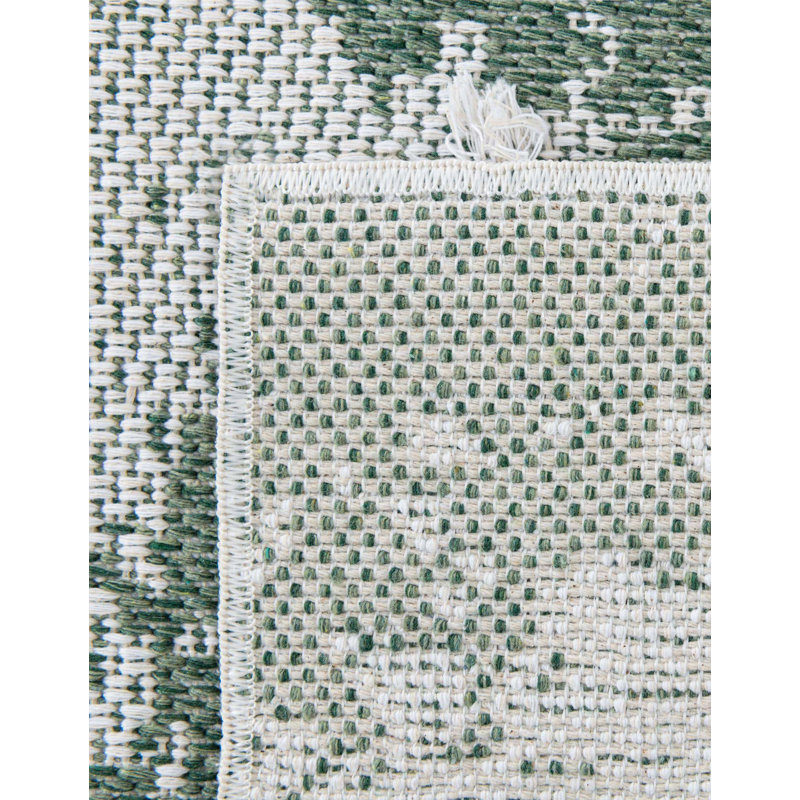 Heatherton Abstract Machine Woven Cotton Area Rug in Green/White/Gray, Rectangle 4'5" x 6'1"