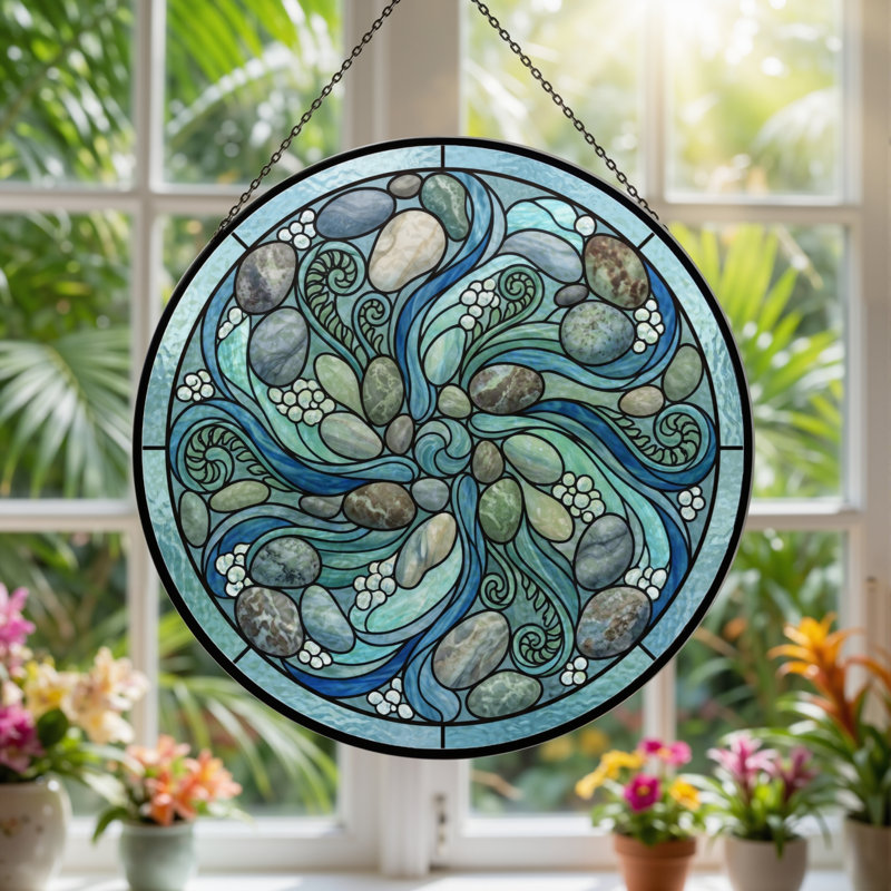Panneau de vitrail River Stones, H 12 po, 12"H