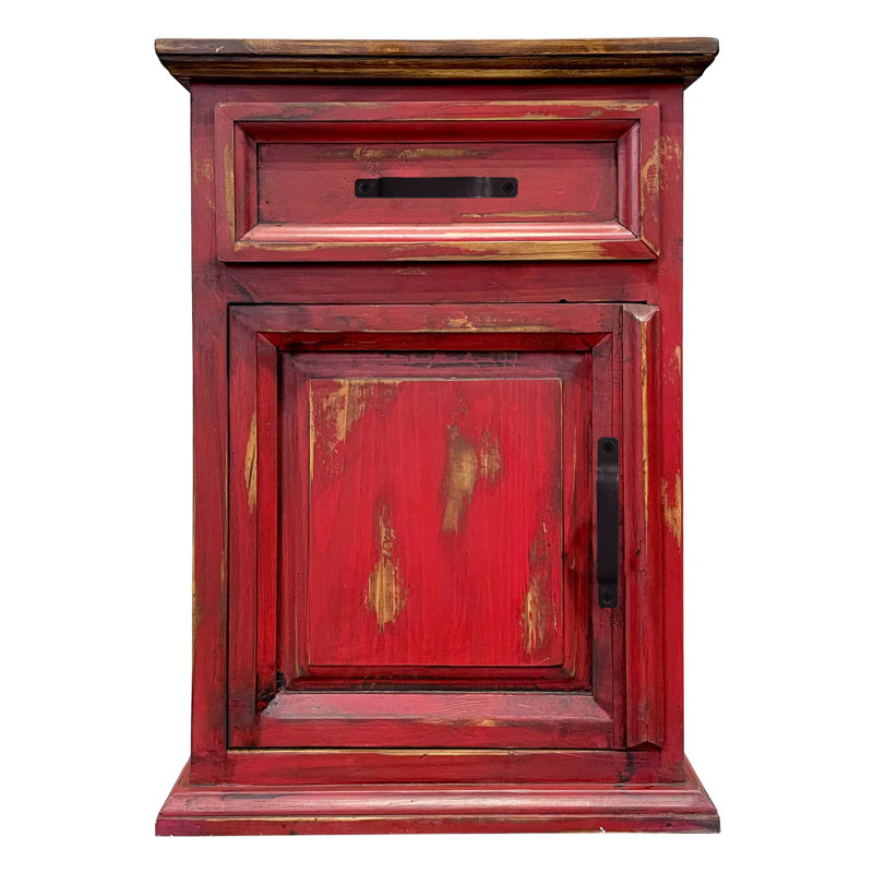 Table de chevet en bois massif Syn, Rouge / brun foncé