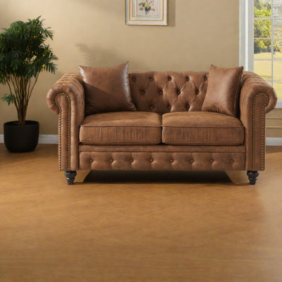 Canapés chesterfield en tissu Modern Tech avec coussins, pieds en bois brun pour la maison