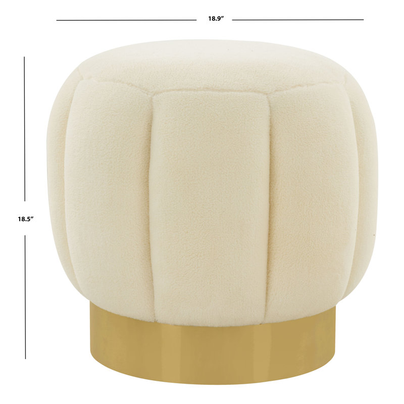 Maxine Round Ottoman, Cream Faux Shearling
