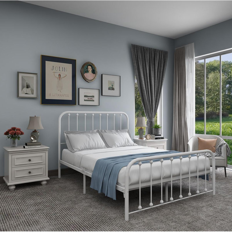 Keyesport Metal Platform Bed, Full/Double, White