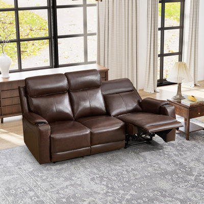 Canapé inclinable électrique en cuir véritable de 81,09 po de haut avec appui-tête réglable, chargement USB et sans fil