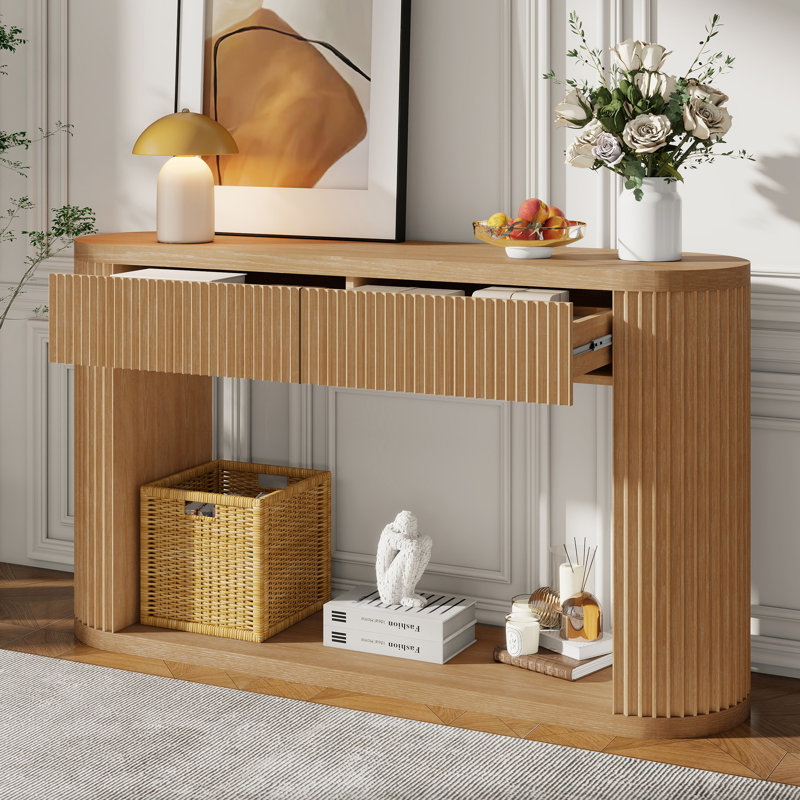Armoire de rangement de bureau à 2 tiroirs de 53 po de largeur, Naturel