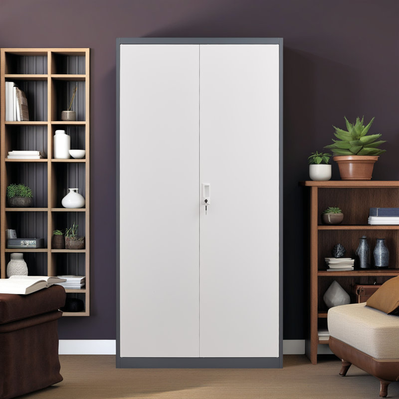 Armoire verrouillable grise en métal - Rangement imperméable et ignifuge avec tringle