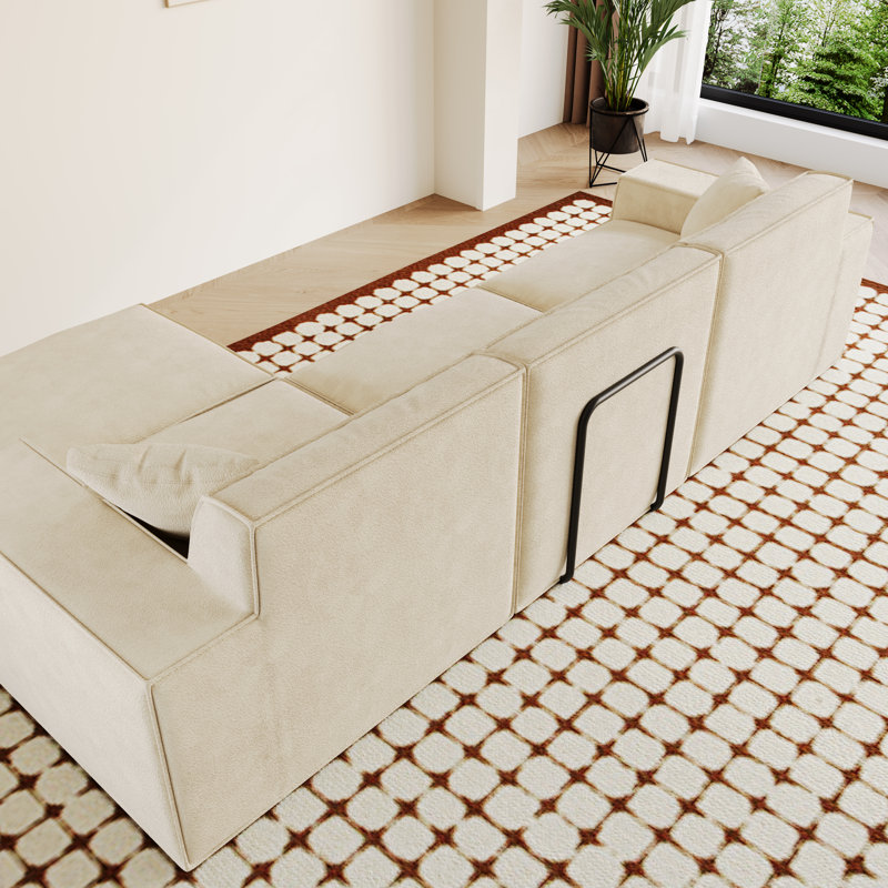 Canapé modulaire de 110 po à compression, canapé modulaire moderne avec sièges profonds, canapé rembourré en chenille désossée pour le salon, 3 sièges profonds avec repose-pieds
