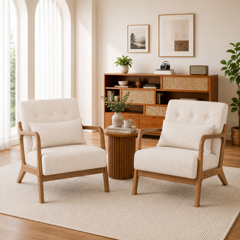 Upholstered Linen Accent Chair, Beige