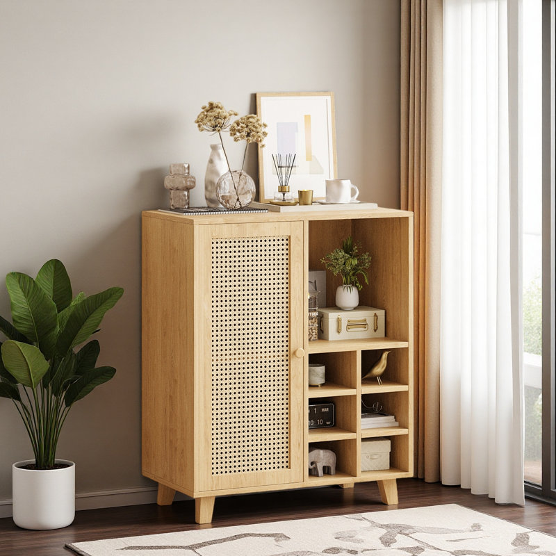 Buffet avec rangement, armoire à vin 33,9 pouces avec porte-bouteilles, armoires de buffet pour la maison, Naturel