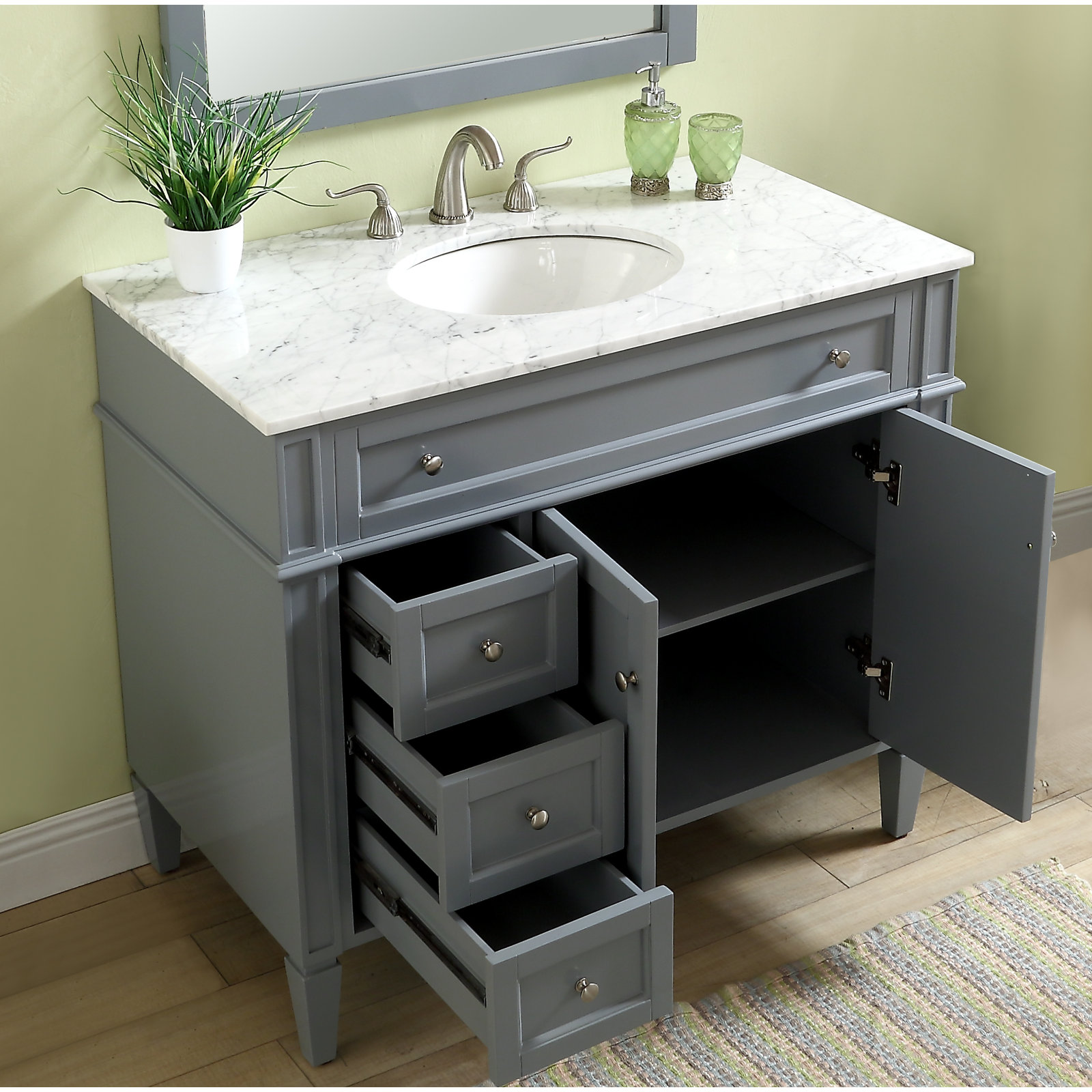 Rivers 40" Carrara Marble Single Bathroom Vanity, Gray
