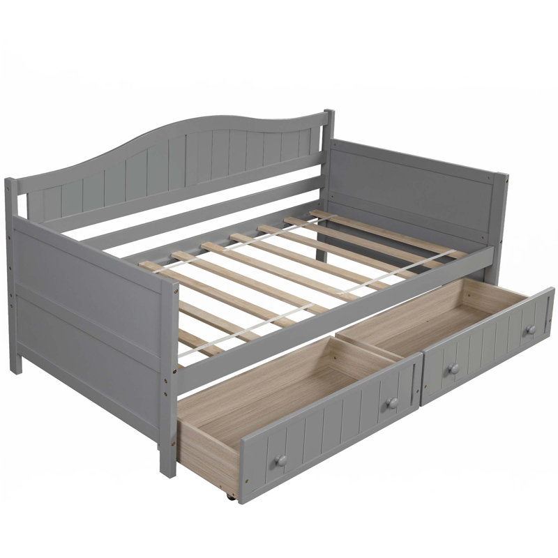 Twin Wooden Daybed With 2 Drawers, Gray
