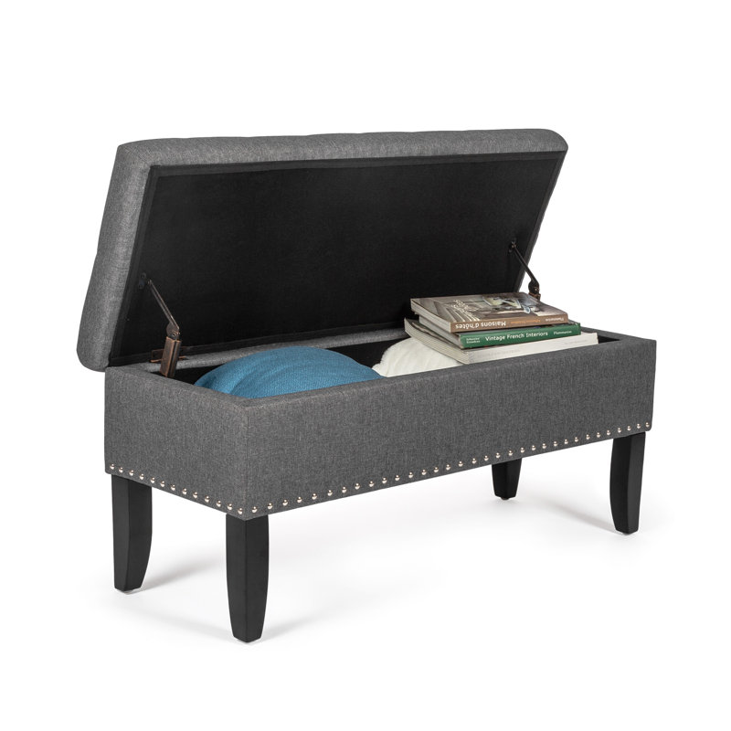 Linen Blend Upholstered Storage Bench