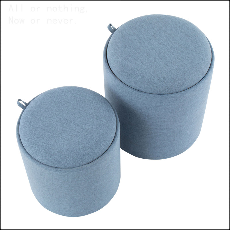 Ensemble de repose-pieds gigognes en tissu et bois naturel, Bleu