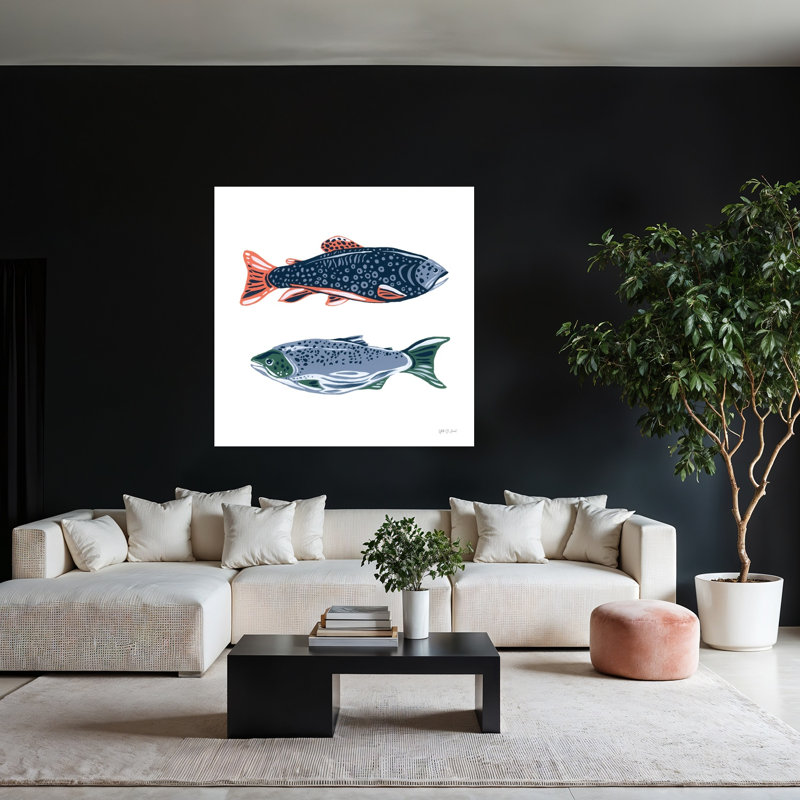 Art contemporain «Catch Of The Day» avec art de poisson bleu, H 48 po x l 48 po