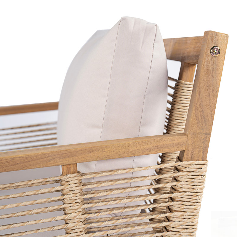 Patio Acacia Wood Club Chairs Set Of 2 With Hand-Woven Twist Rope For Backyard, Poolside