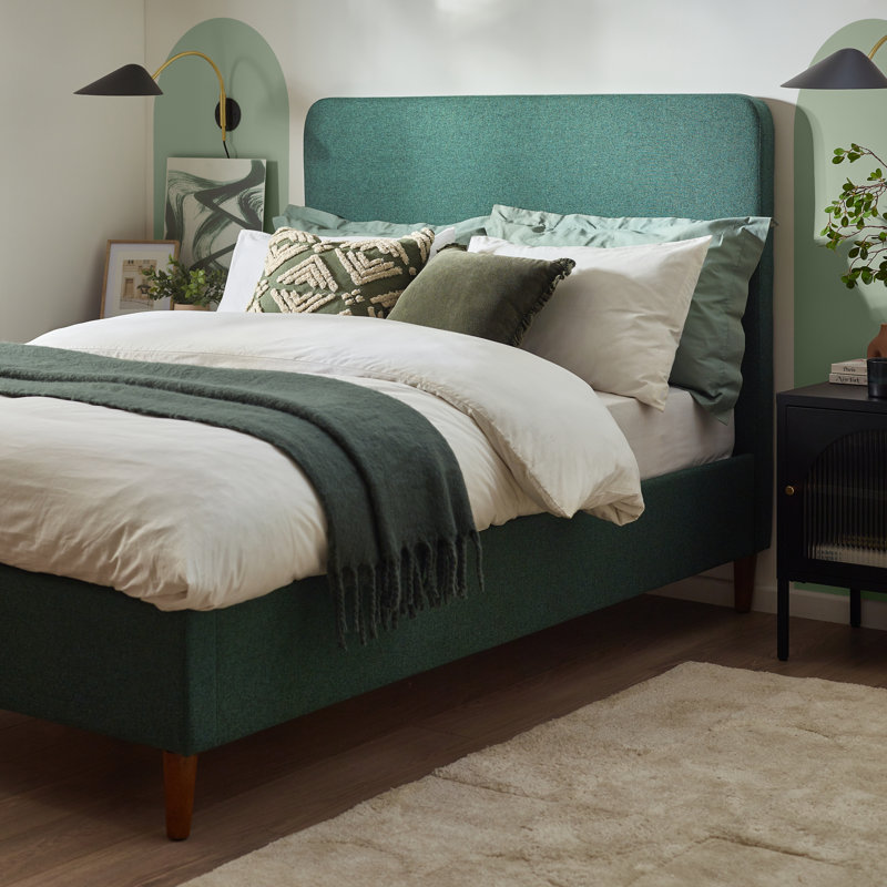 Rozy Luxury Fabric Upholstered Bed Frame - Crisp Minimalist Design Eco Fabric, Green, Double (4'6)