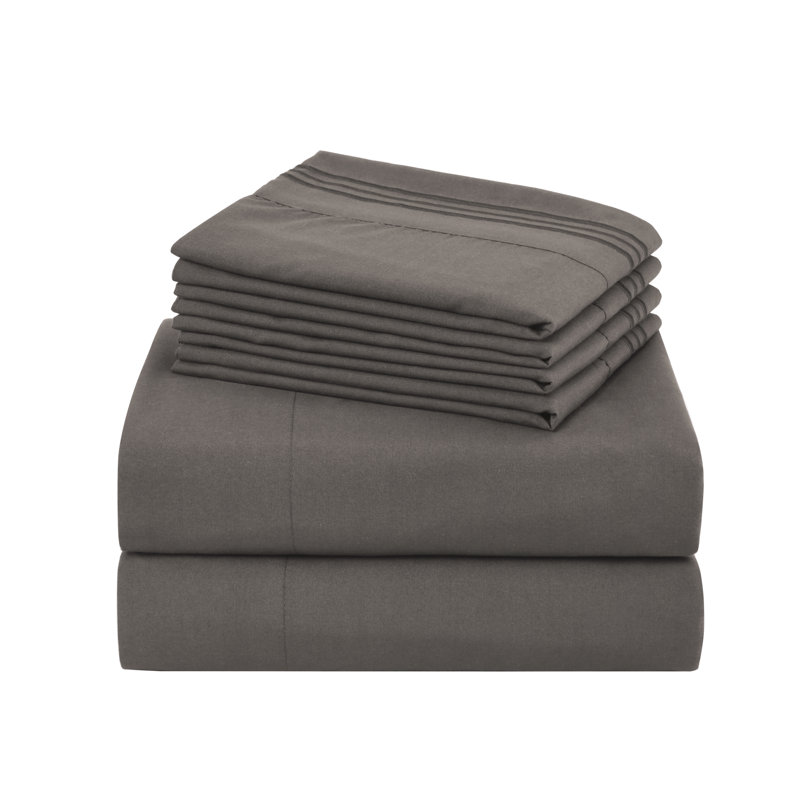 4/6 Pcs Soft Solid & Embroidery Bed Sheets Set, Gray, Queen