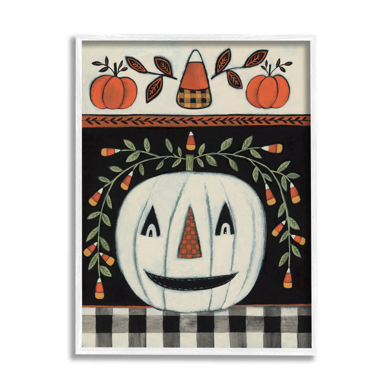 Automne Jack-O-Lantern at-138, H 30 po x l 24 po x P 1,5 po, Giclée encadrée blanc bord de mer