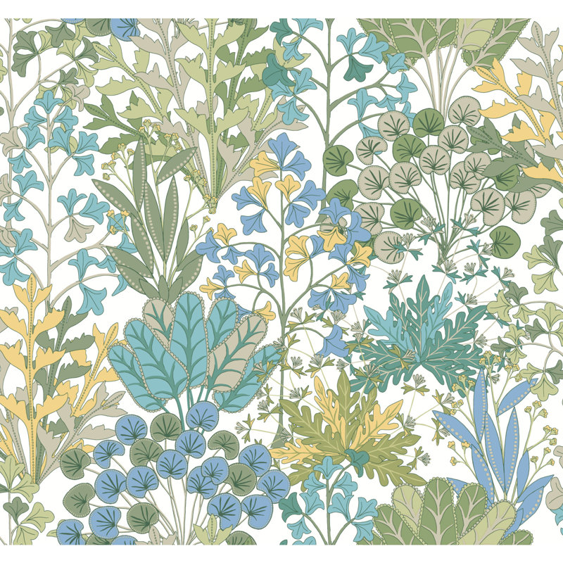 Floral Wallpaper Roll, White/Green