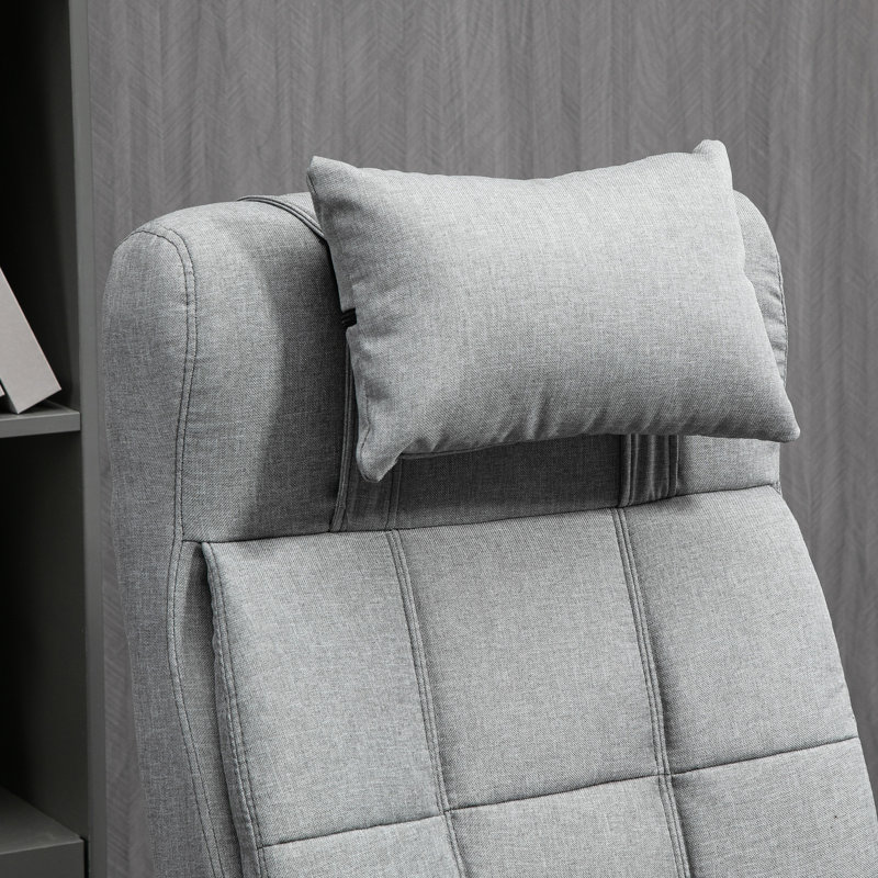 Fauteuil de bureau gris avec dossier réglable et hauteur réglable. Revêtement en tissu Linen-Feel, repose-pieds rétractable et rembourré pour une hauteur de soutien incroyablement confortable