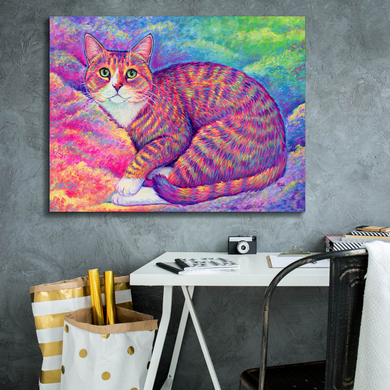 «Rainbow Cat In The Clouds» par Rebecca Wang, art mural sur toile, 34 po x 26 po, H 26 po x l 34 po