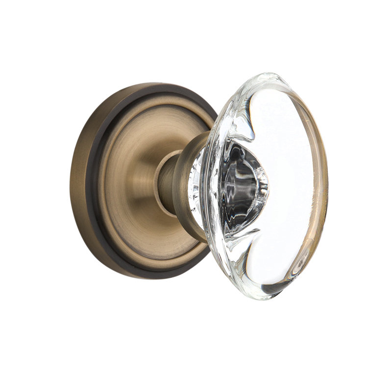 Bouton de porte de mortaise intérieure ovale en cristal avec rosette classic, Laiton antique
