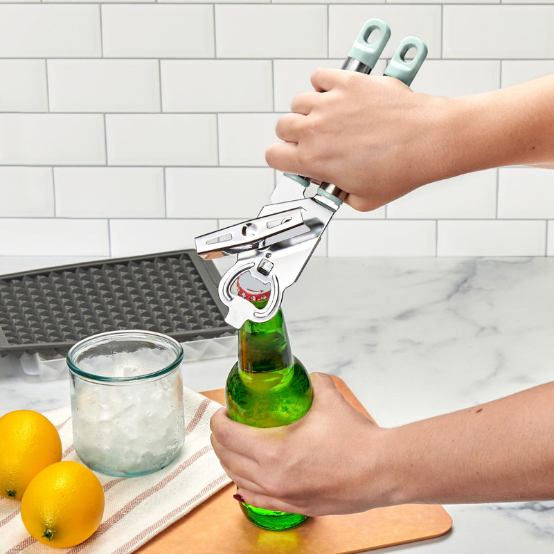 Tovolo Elements 2-in-1 Manual Can Opener with Smooth-Edge Blade and Bottle Opener, Blue Haze, Blue Haze