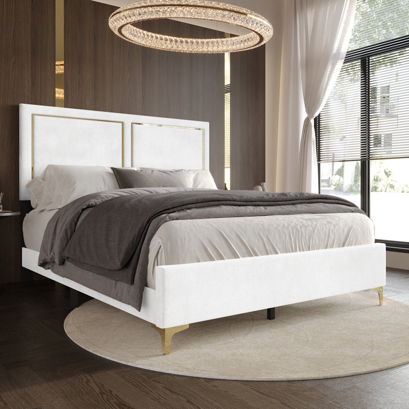 Lit tapissier standard Jerell, Blanc, Très grand