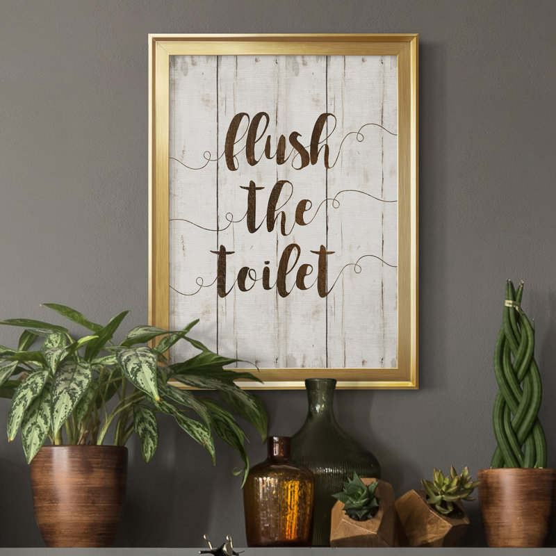 «Flush The toilettes», art textuel sur toile, Or, H 22,5 po x l 30,5 po x P 1,5 po
