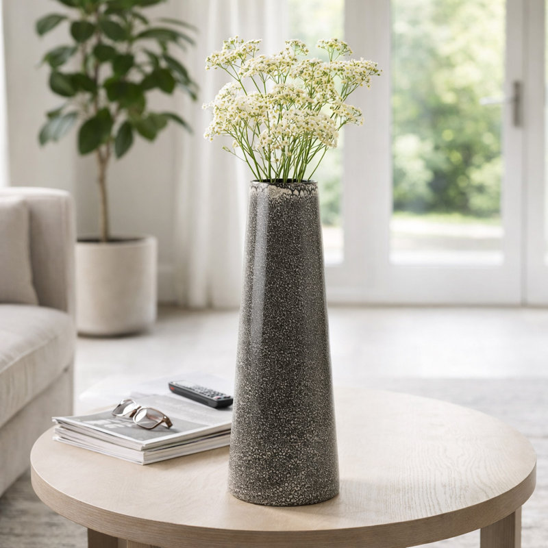 Ceramic Vase with Textured Two-Tone Design, 19.5" H x 7" W x 7" D