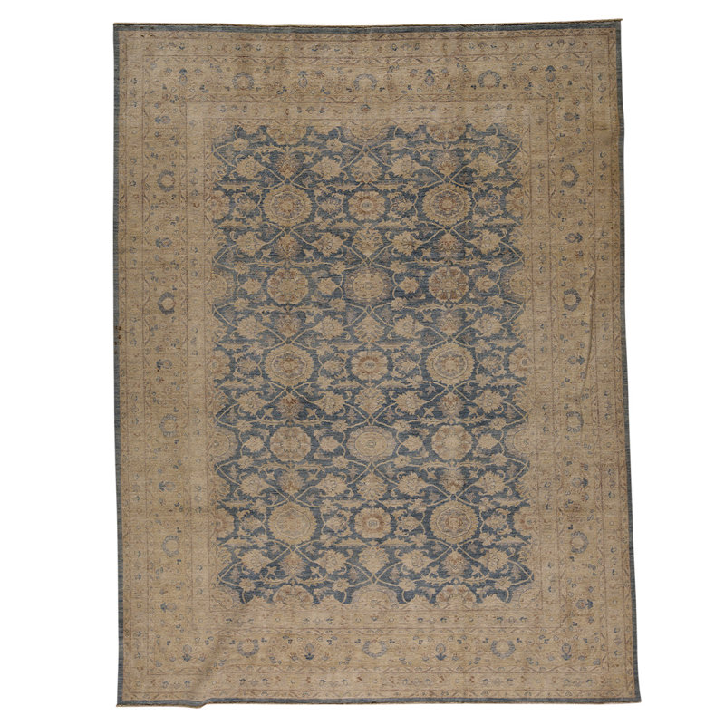 Tapis unique noué à la main bleu / beige de haute qualité