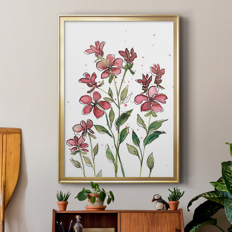 Aquarelle sur tiges florales II, reproduction encadrée de qualité supérieure - prête à être accrochée, Or