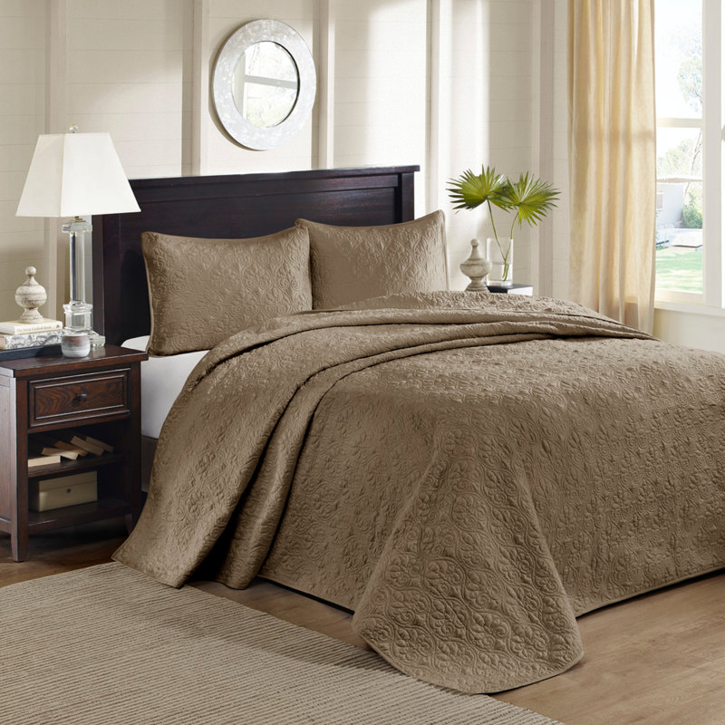 Ensemble de courtepointe réversible, Crème, Couvre-lit de grande taille + 2 taies décoratives