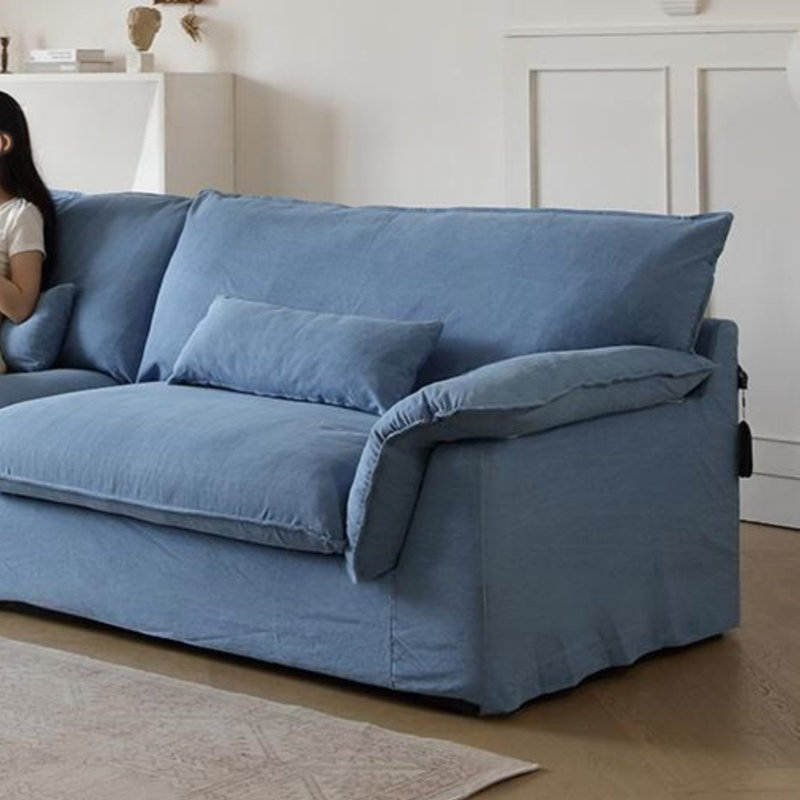 Retro Washable Double-Arm Soufflé Straight Sofa, Blue
