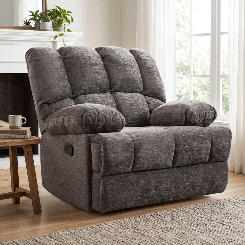 Fauteuil inclinable manuel berçant surdimensionné l 44,5 po, Chenille grise foncée, H 41,33 po x l 44,48 po x P 29,92 po