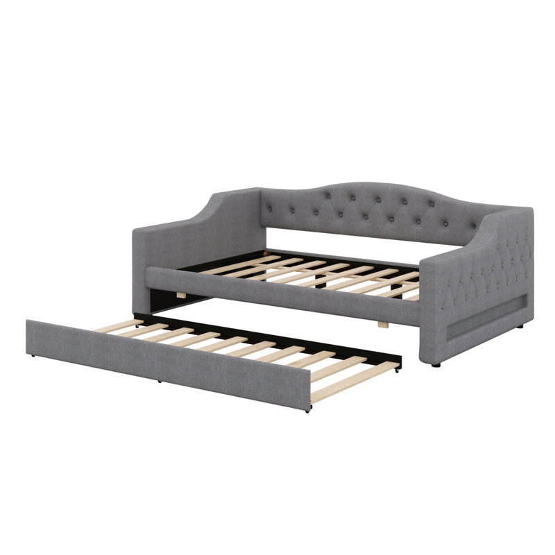 Upholstered Daybed With LED Belt And 2 Drawers, Gray