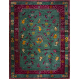 Antique Art Deco Chinese Geometric Knotted Rug