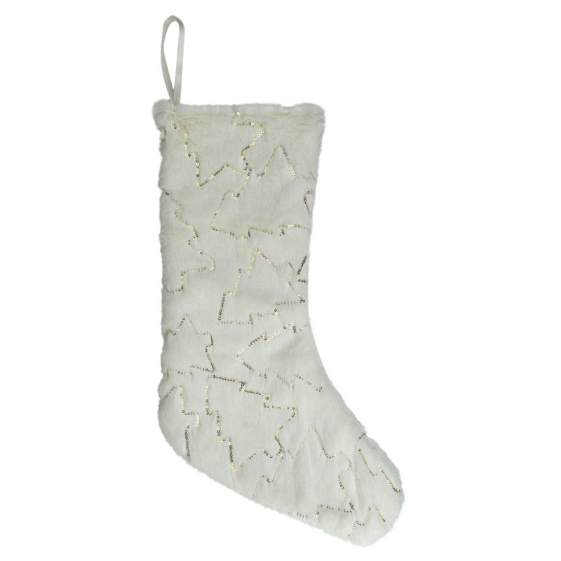 Chaussette de Noël 18 po blanche et dorée avec paillettes