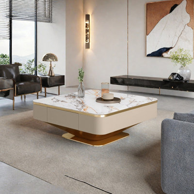 Italian square stone slab coffee table