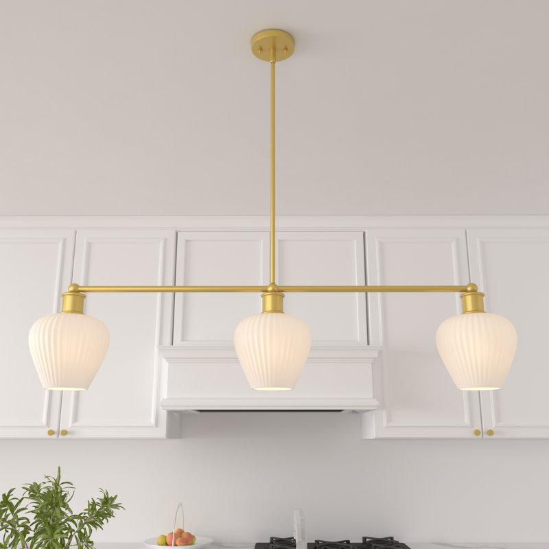 3 - Light Dimmable Kitchen Island Linear Chandelier, Gold