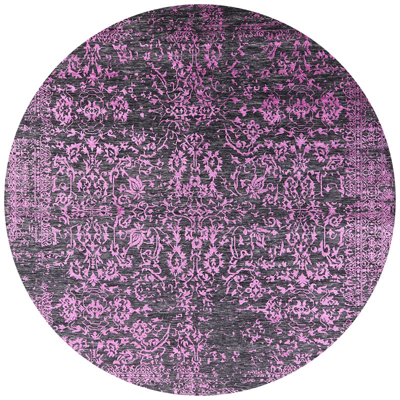 Tapis oriental rose / noir Huguenot, Rond 5 pi