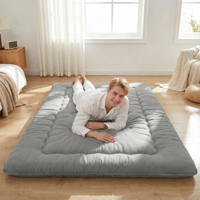 Matelas de futon japonais, matelas de sol pliable et matelas de sol 3,5 po, gris