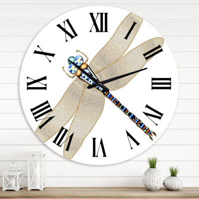 Libellule Rooch en or et pierres précieuses - Horloge murale moderne