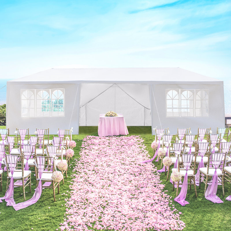 White 8-Panel Outdoor Canopy Tent, PE Waterproof Party Gazebo with Metal Frame, Large Event Tent with Ropes & Stakes for Wedding, Graduation and Commercial Events