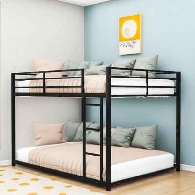 Metal Full Over Full Bunk Bed With Ladder, Guardrails And Sturdy Slats
